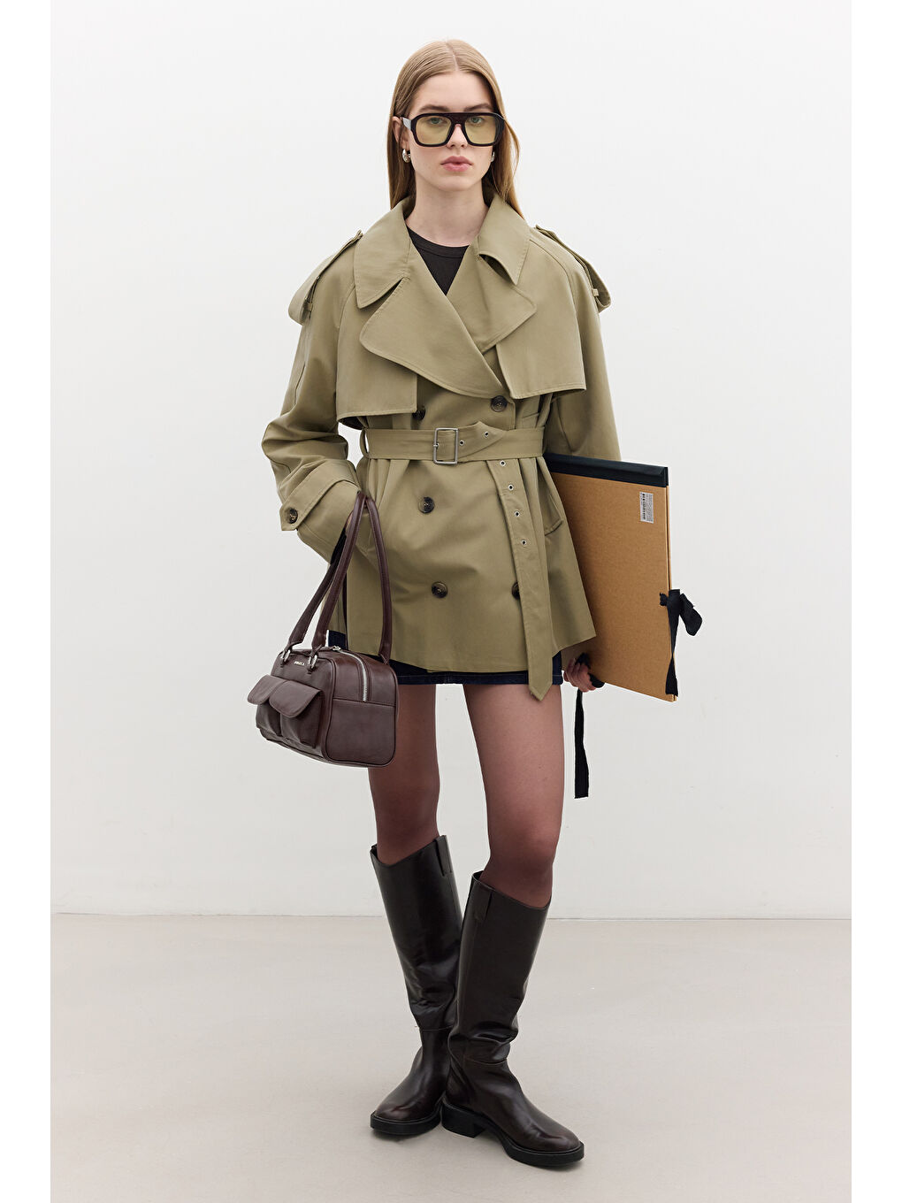 Kruvaze Kesim Kısa Trençkot Yeşil-2