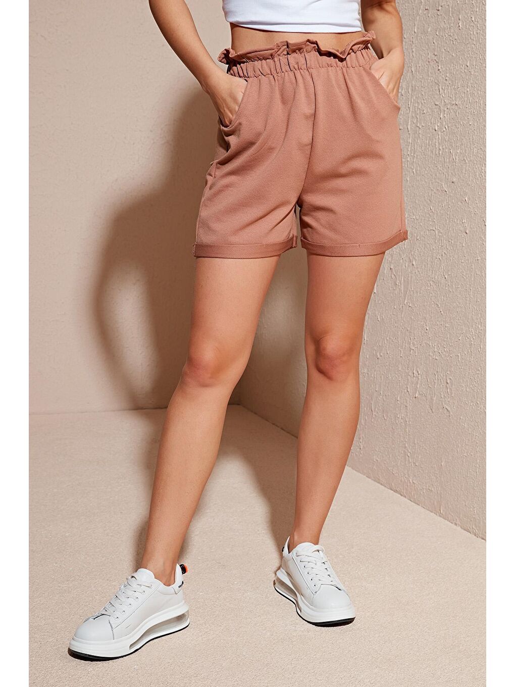 Kahverengi Beli Lastikli Cepli Şort 5863880-2