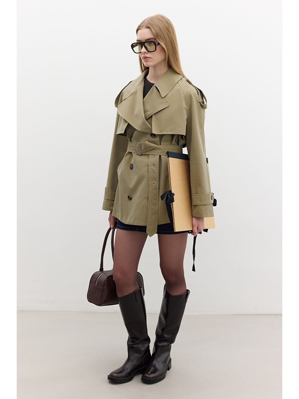 Kruvaze Kesim Kısa Trençkot Yeşil-3