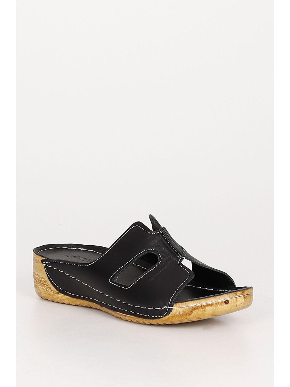 Siyah Hakiki Dolgu Tabanlı Deri Kadın Terlik 42615-4