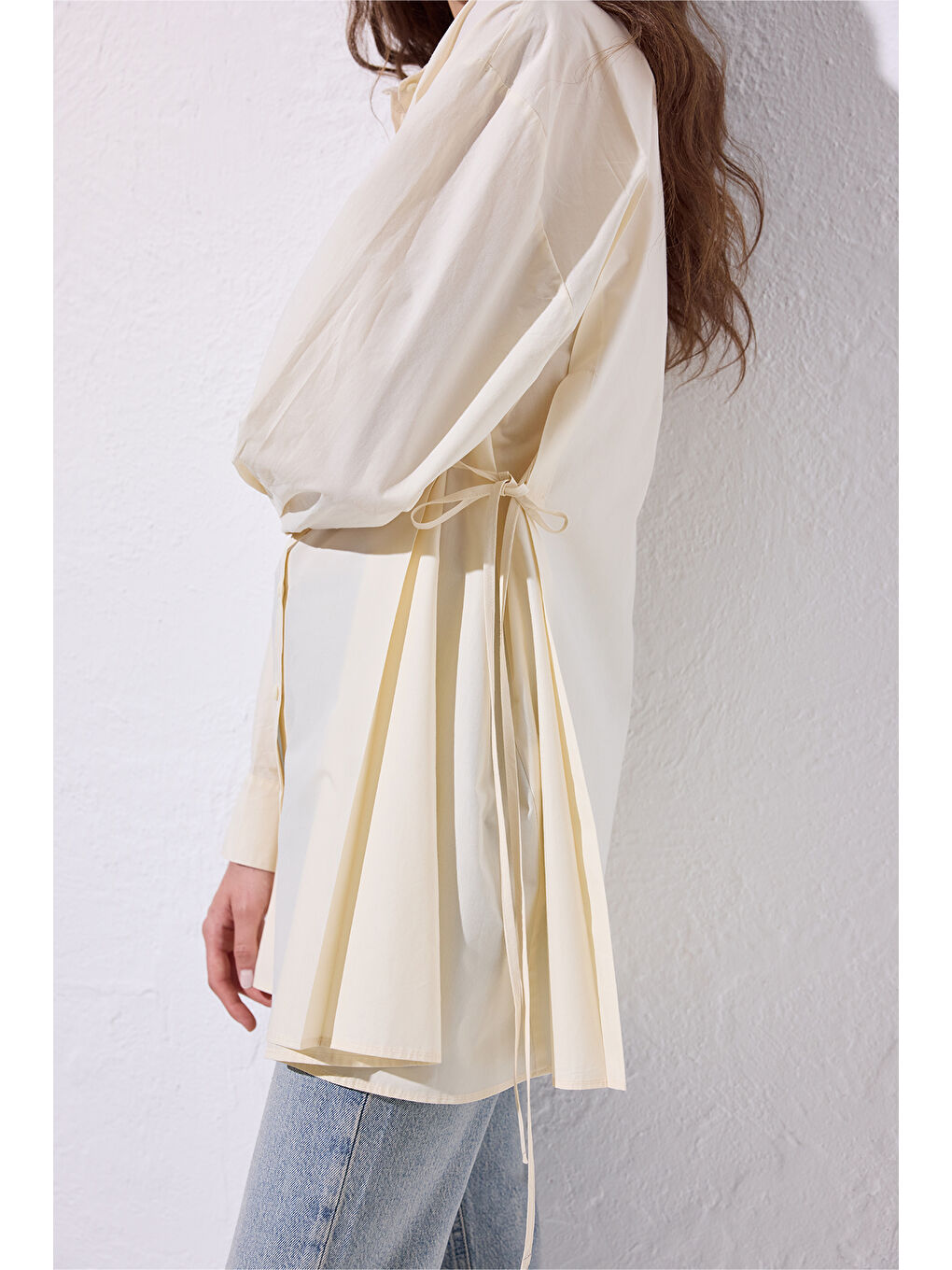 Bej Bağlama Detaylı Gömlek Vanilya-4