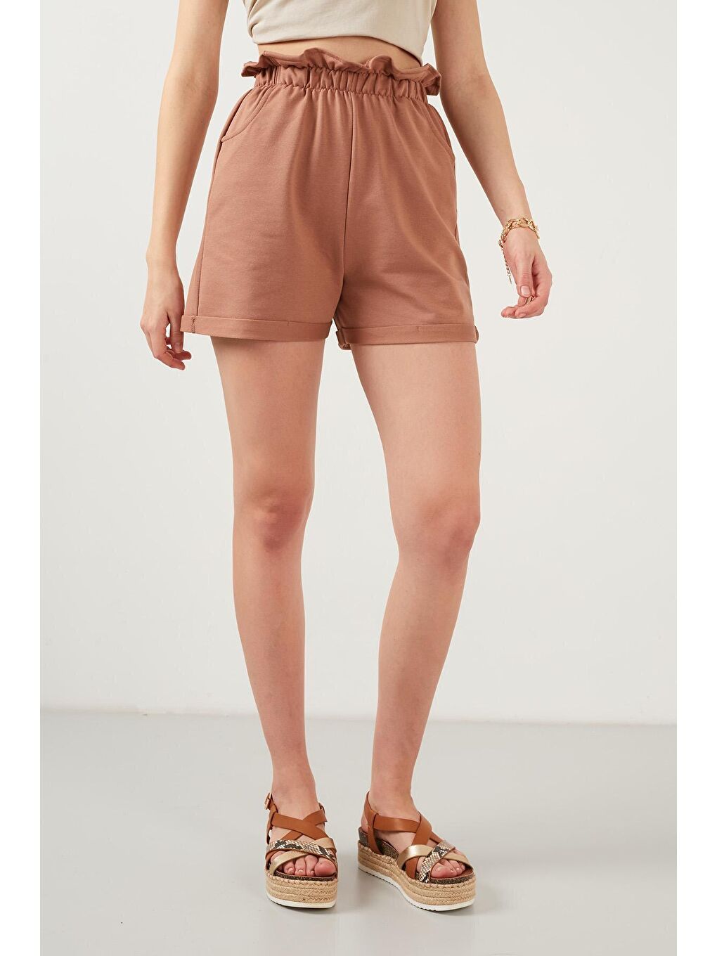 Kahverengi Beli Lastikli Cepli Şort 5863880-3