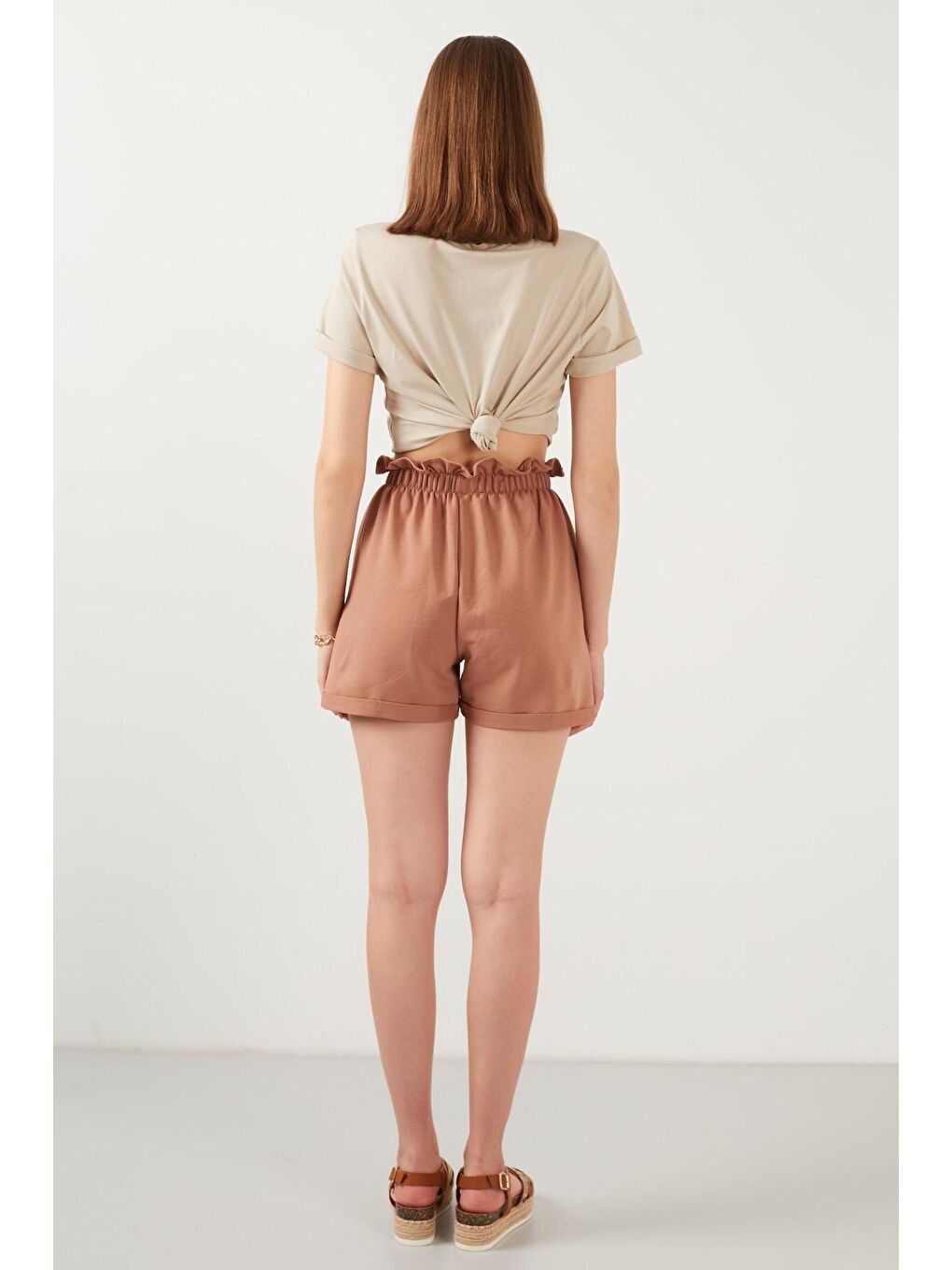 Kahverengi Beli Lastikli Cepli Şort 5863880-4