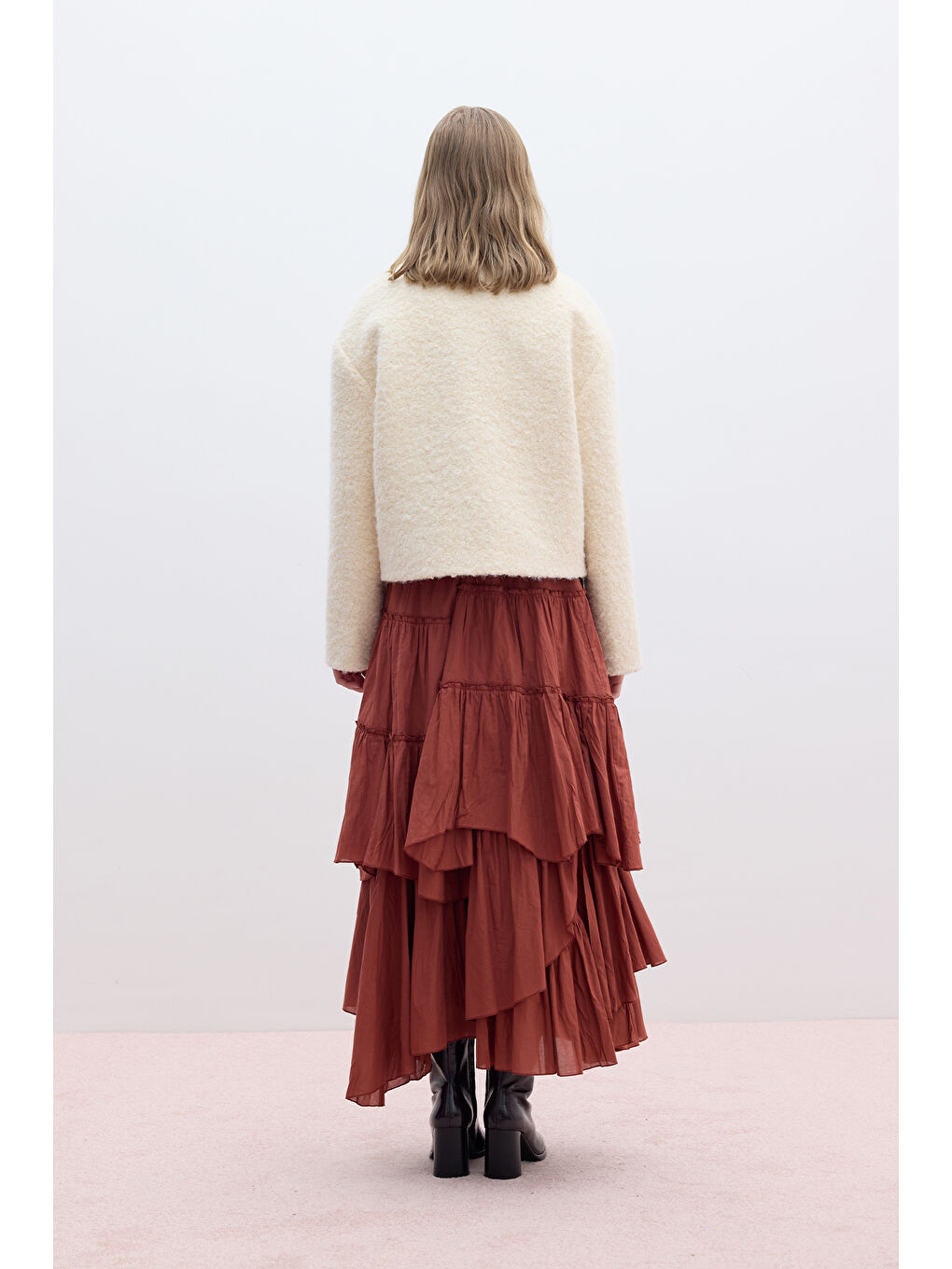 Kalın Kaşe Cepli Kısa Kaban Bej-7