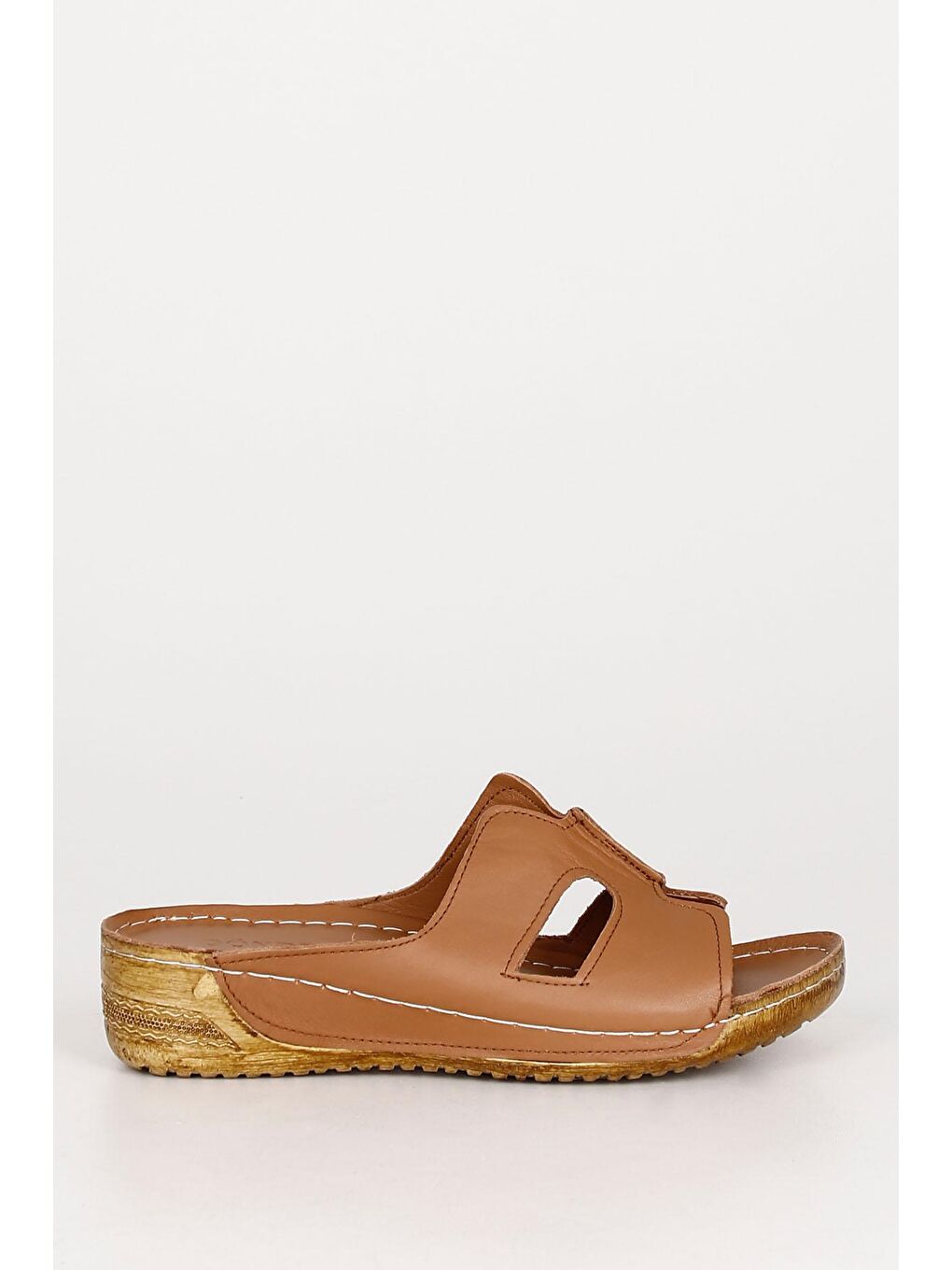 Kahverengi Hakiki Dolgu Tabanlı Deri Kadın Terlik 42615-3