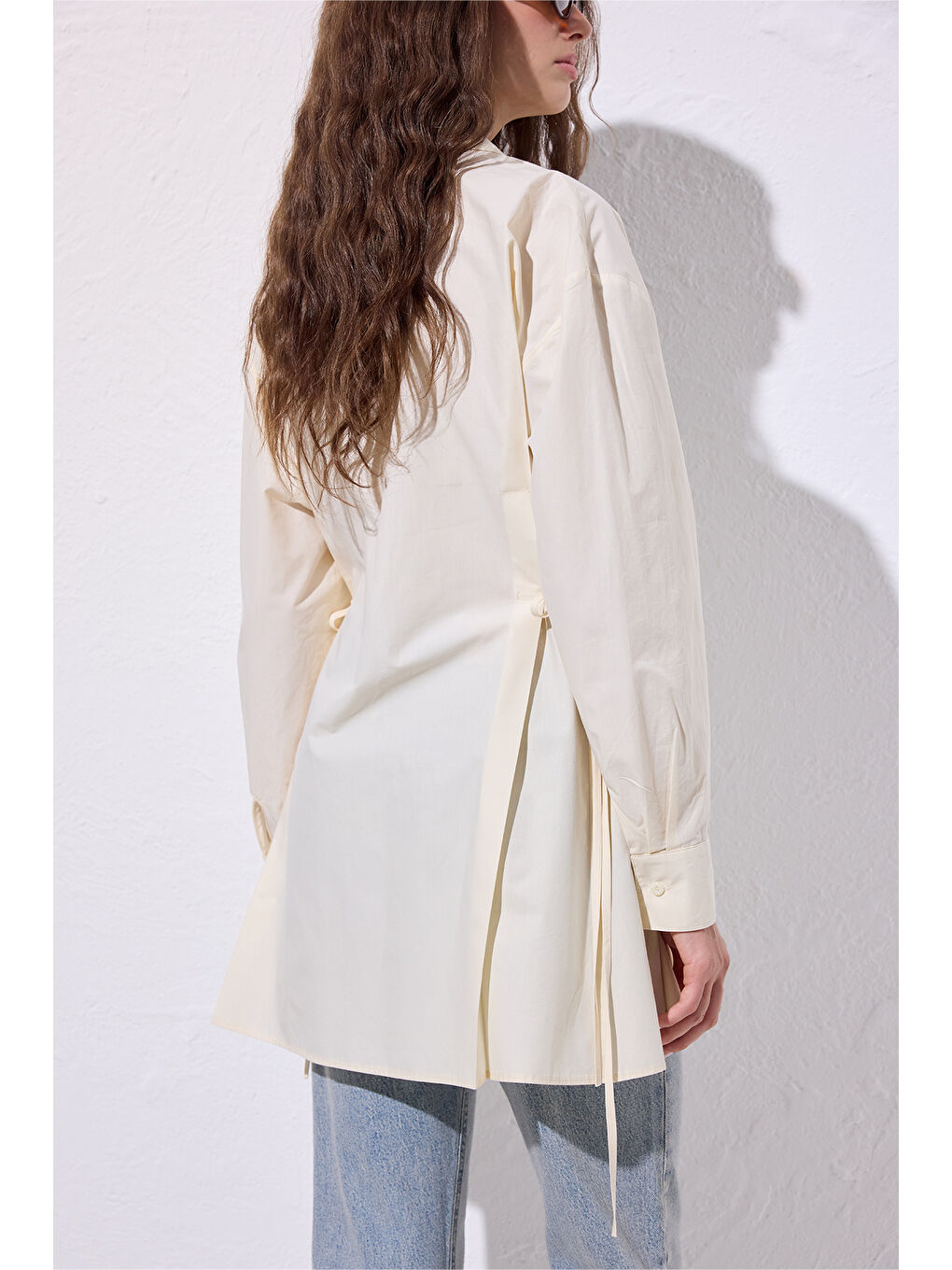 Bej Bağlama Detaylı Gömlek Vanilya-7