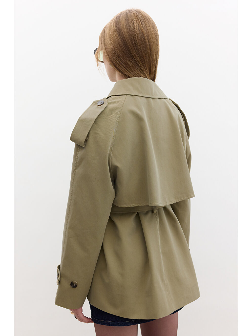 Kruvaze Kesim Kısa Trençkot Yeşil-7