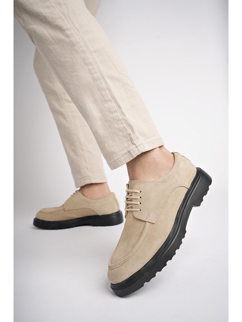 Bej SAMUEL Günlük Klasik Hakiki Deri Casual Rahat Ortopedik Kalın Taban Erkek Ayakkabı-1