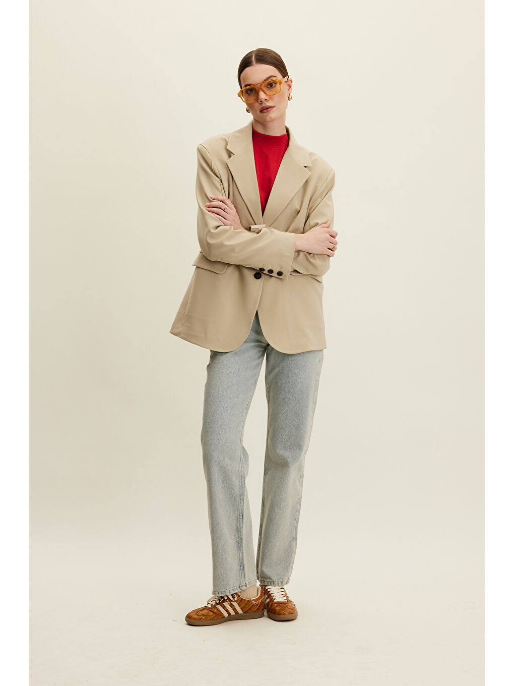 Klasik Kesim Blazer Ceket Bej-1