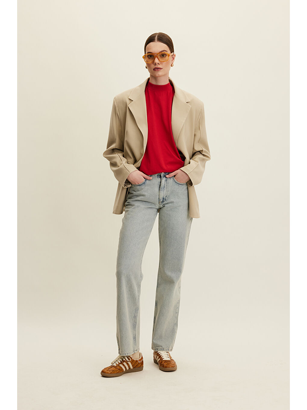 Klasik Kesim Blazer Ceket Bej-2