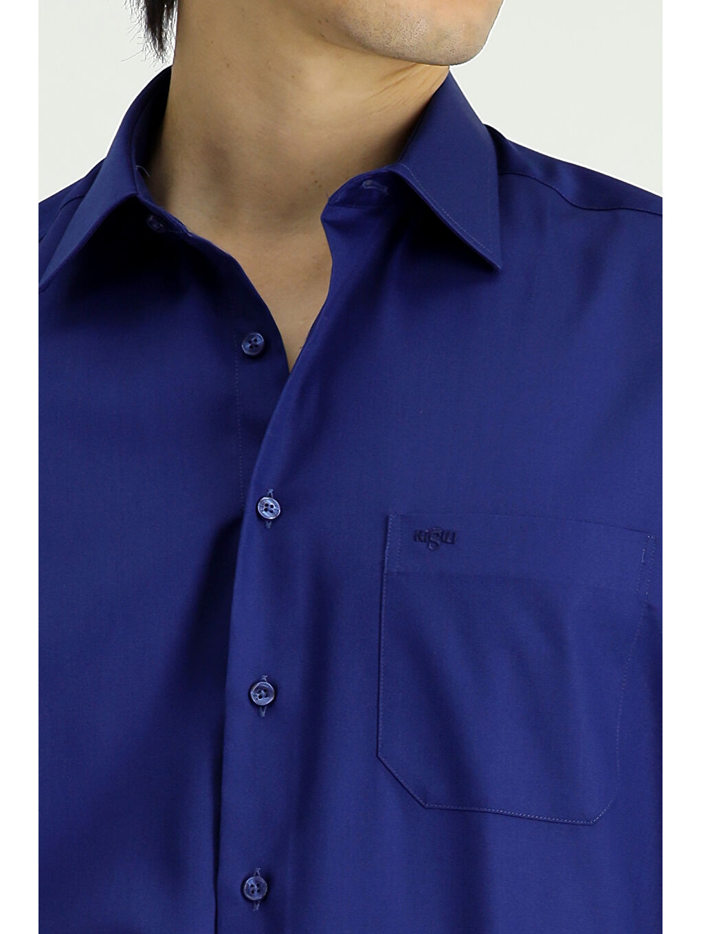 Lacivert Uzun Kol Non Iron Saten Klasik Pamuklu Gömlek-4