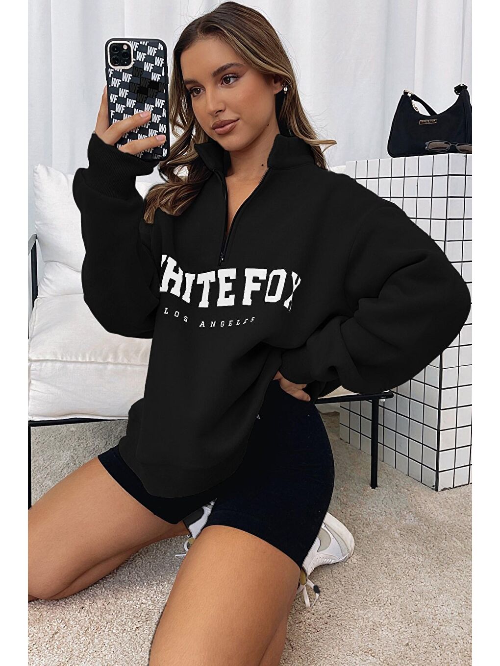 Madmext Siyah Fermuar Detaylı Baskılı Sweatshirt Mg1246 - 1