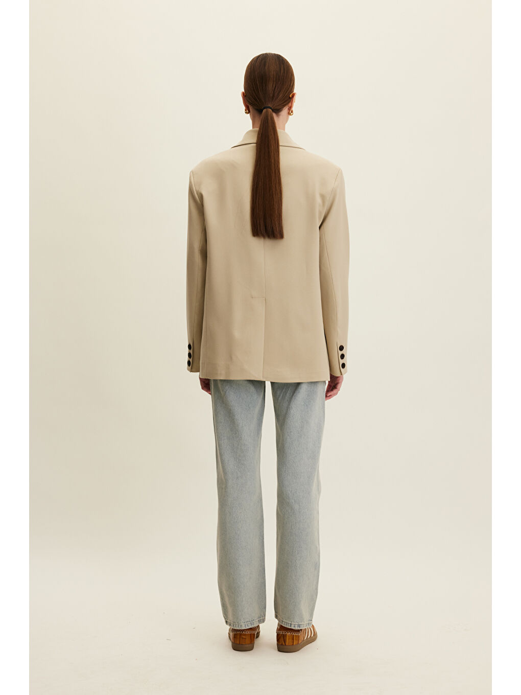 Klasik Kesim Blazer Ceket Bej-5
