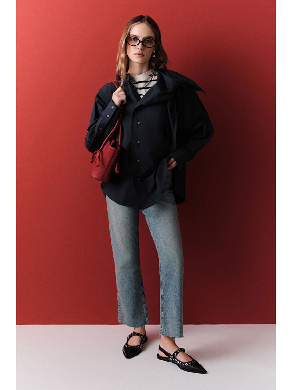 Bağlamalı Detaylı Tasarım Gömlek Lacivert-1