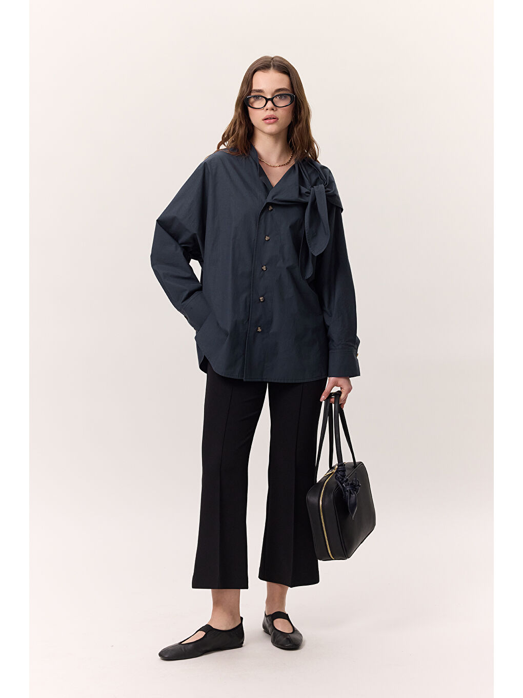 Bağlamalı Detaylı Tasarım Gömlek Lacivert-3