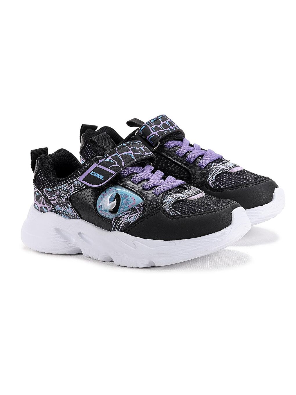 Lila Toyo Işıklı Cırtlı Kız/Erkek Çocuk Spor Ayakkabı-2