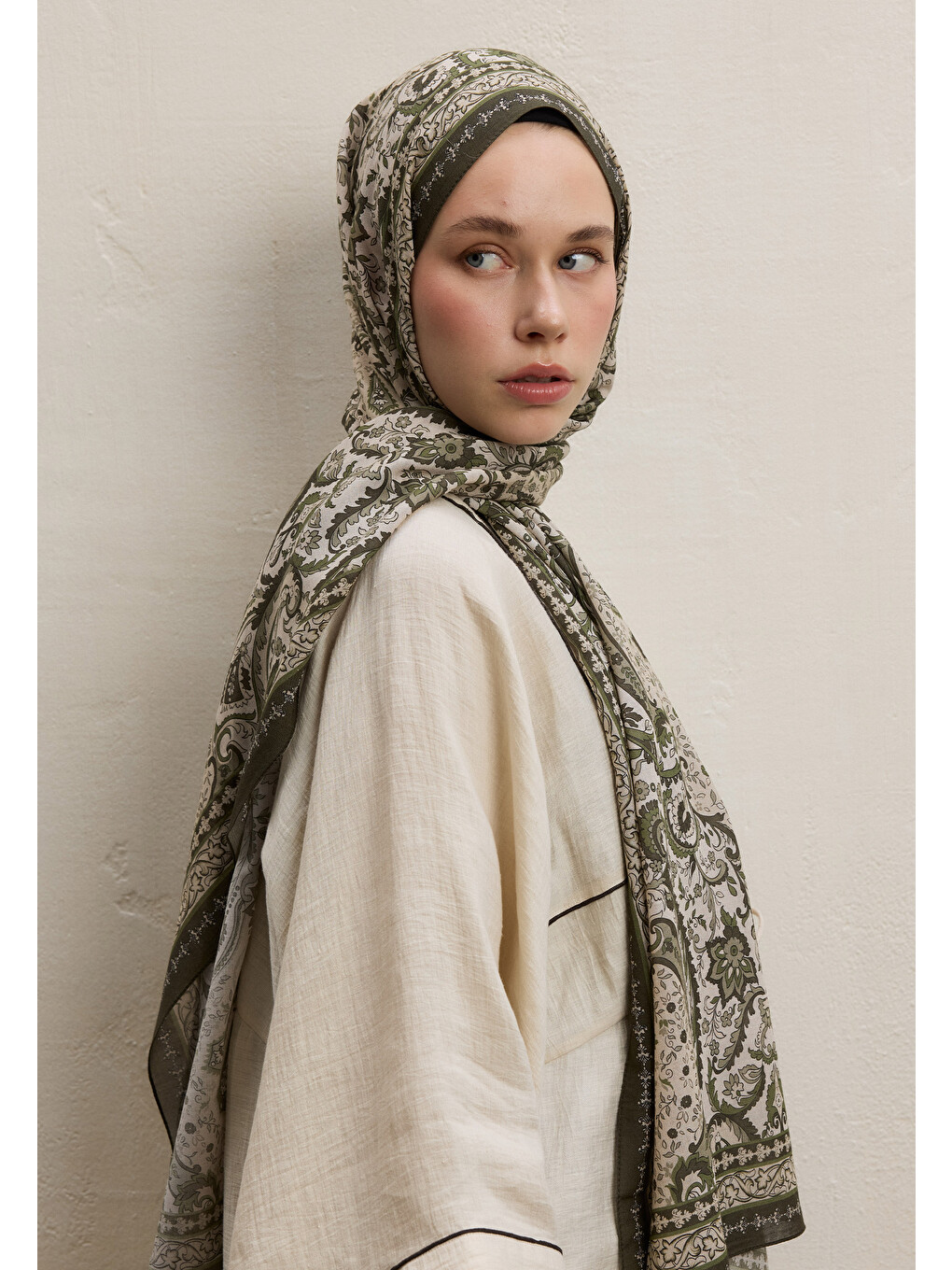 Elegant Desen Şal Haki-1