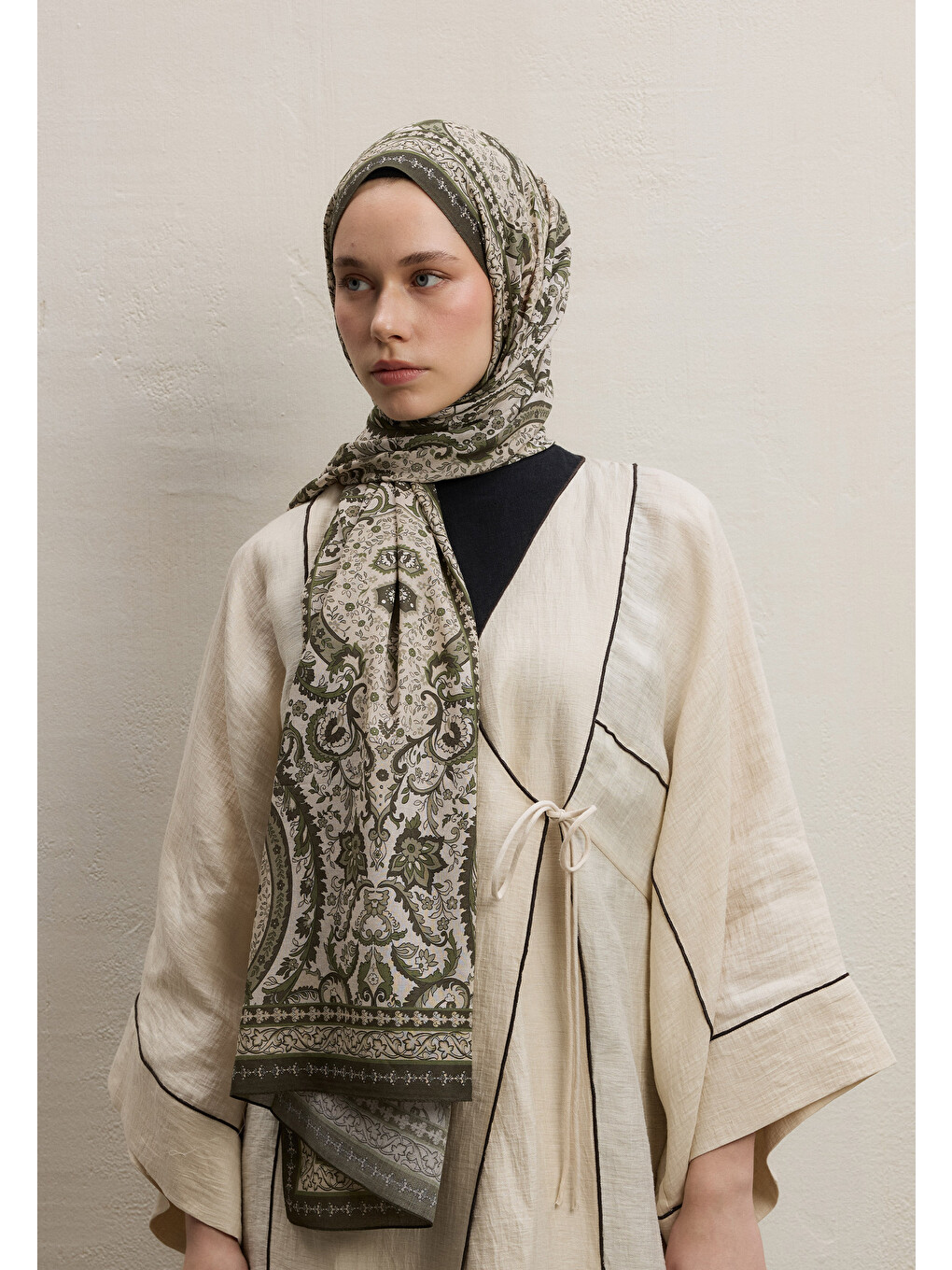 Elegant Desen Şal Haki-2