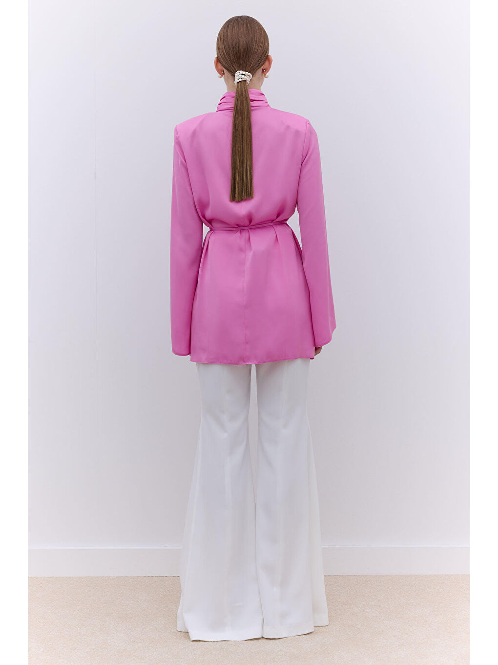 Saten Geniş Kol Tunik Pembe-3