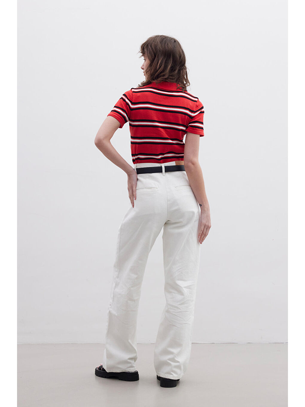 Retro Çizgili Triko Bluz Kırmızı-7