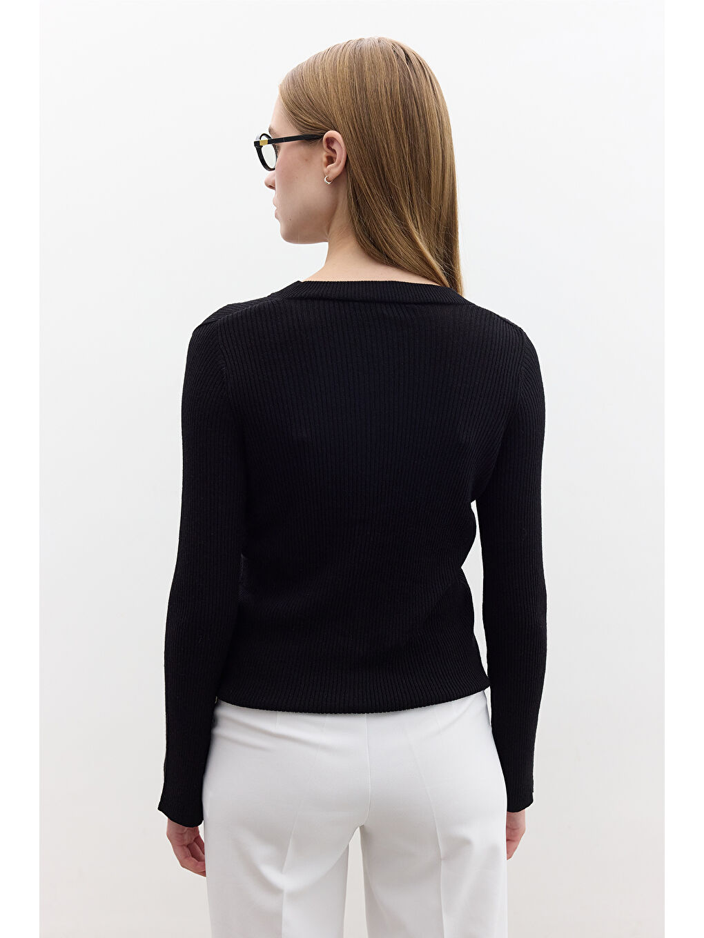 Küçük Düğmeli Triko Hırka Siyah-5