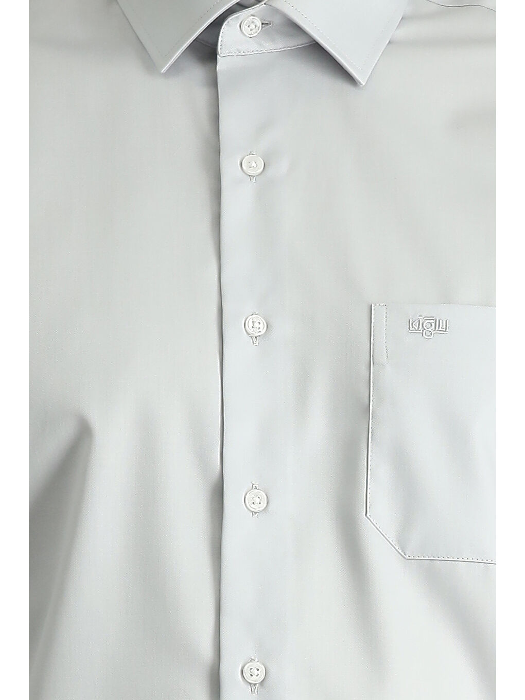 Gri Uzun Kol Non Iron Saten Klasik Pamuklu Gömlek-4