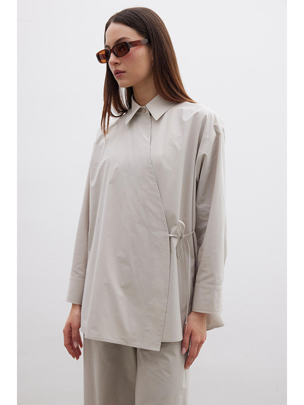 Bej Kruvaze Kapama Premium Gömlek Taş-1