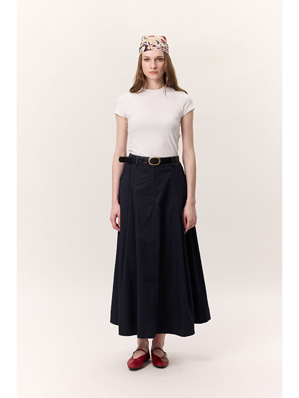 Cep Detaylı Geniş Etek Lacivert-2