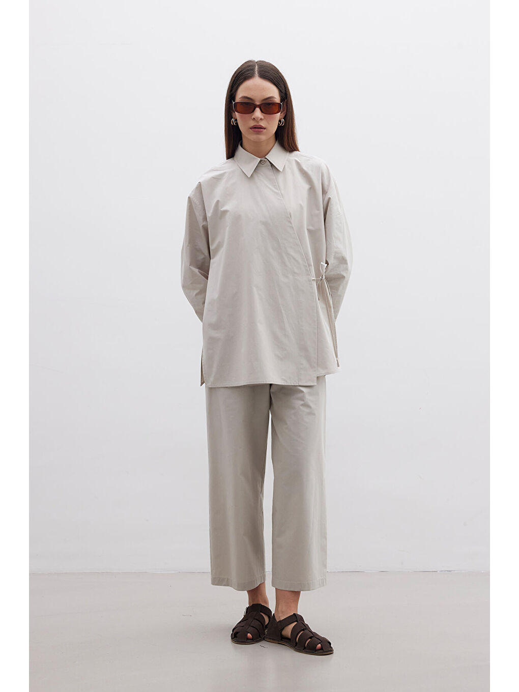 Bej Kruvaze Kapama Premium Gömlek Taş-4