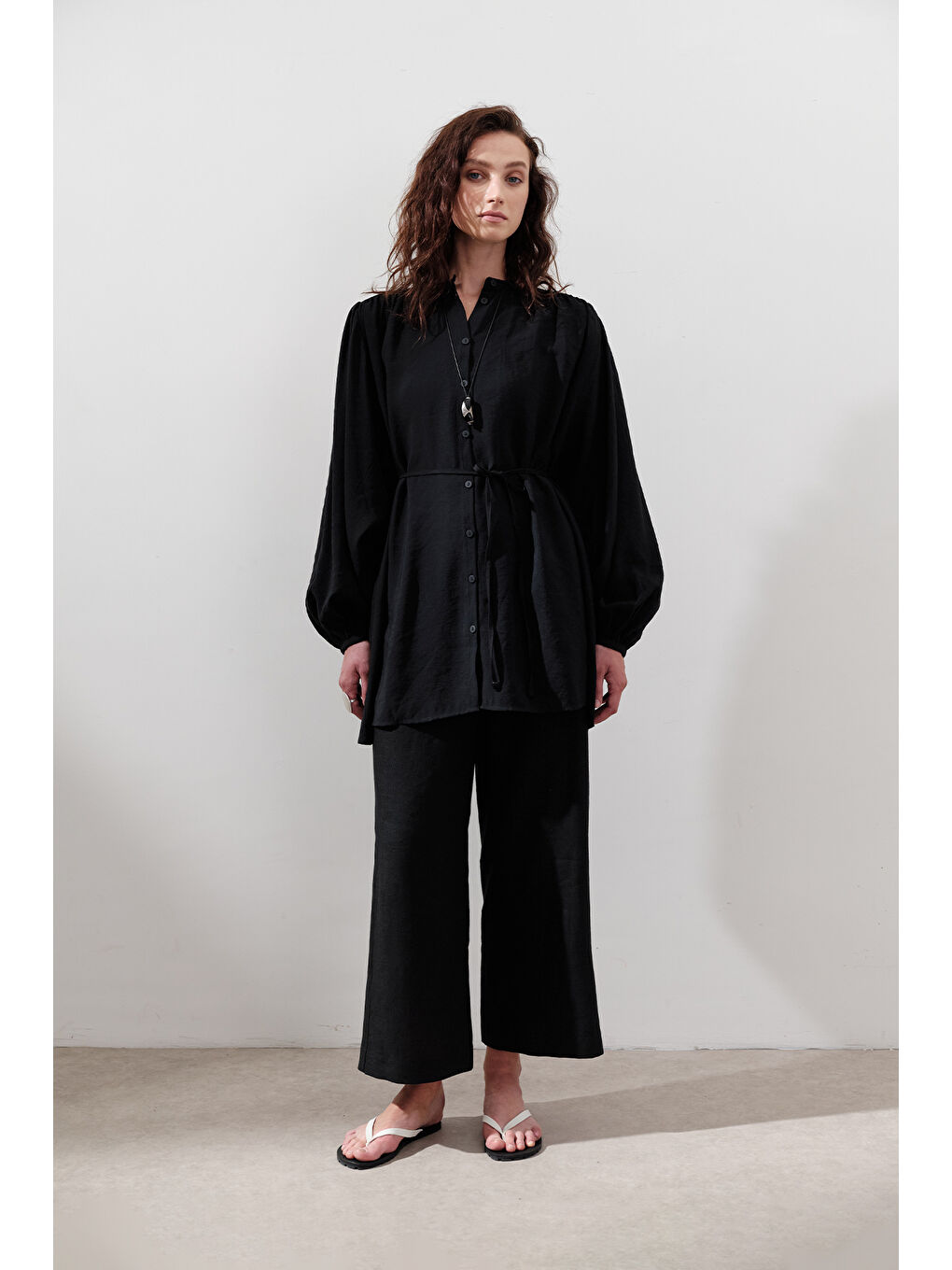 Lyocell Büzgülü Tunik Siyah-2