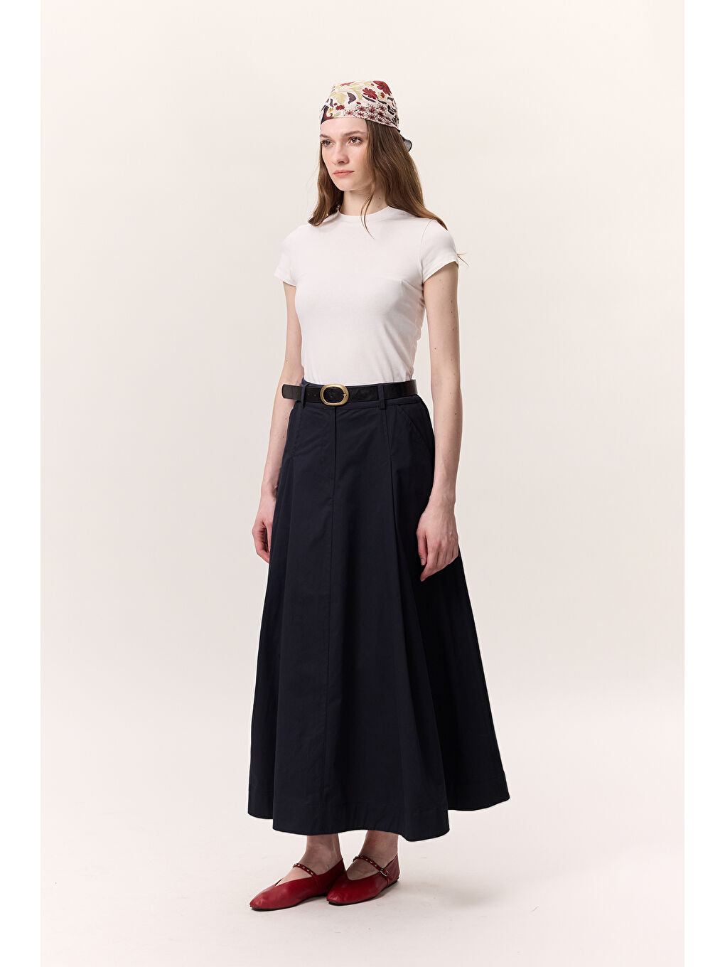 Cep Detaylı Geniş Etek Lacivert-4