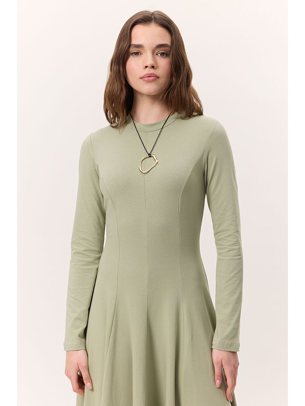 Kuplu Uzun Kollu Elbise Yeşil-4