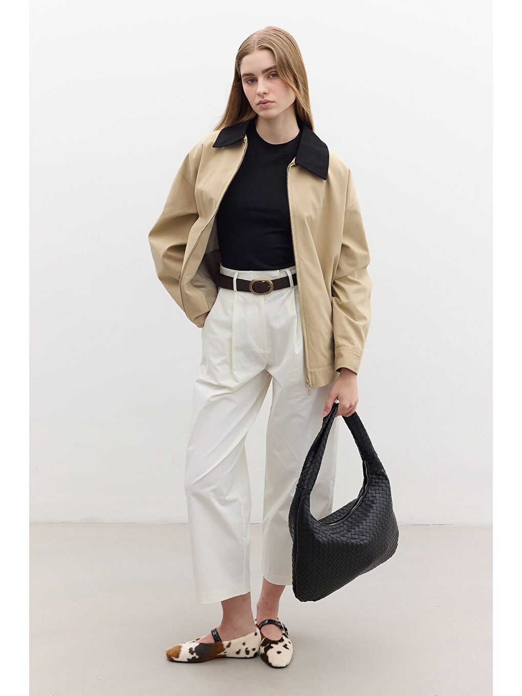 Kahverengi Kontrast Yakalı Gabardin Ceket Camel