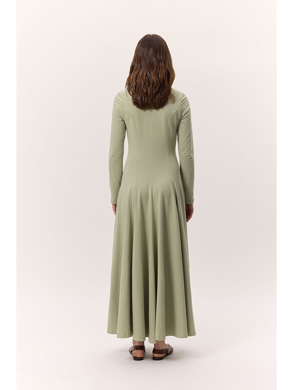 Kuplu Uzun Kollu Elbise Yeşil-7