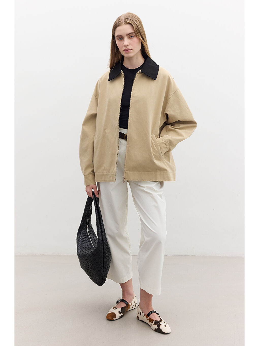 Kahverengi Kontrast Yakalı Gabardin Ceket Camel-2