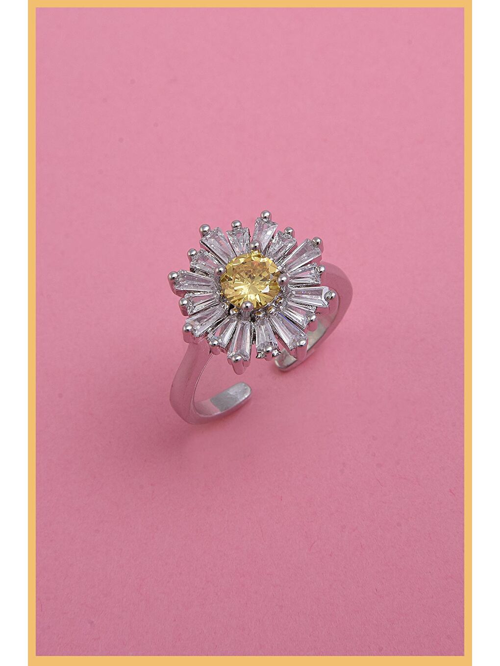 Gri Kadın 925k Gümüş Kaplama Fancy Color Trapez Zirkon Taşlı Ayarlanabilir Çelik Yüzük (Exclusive)-1