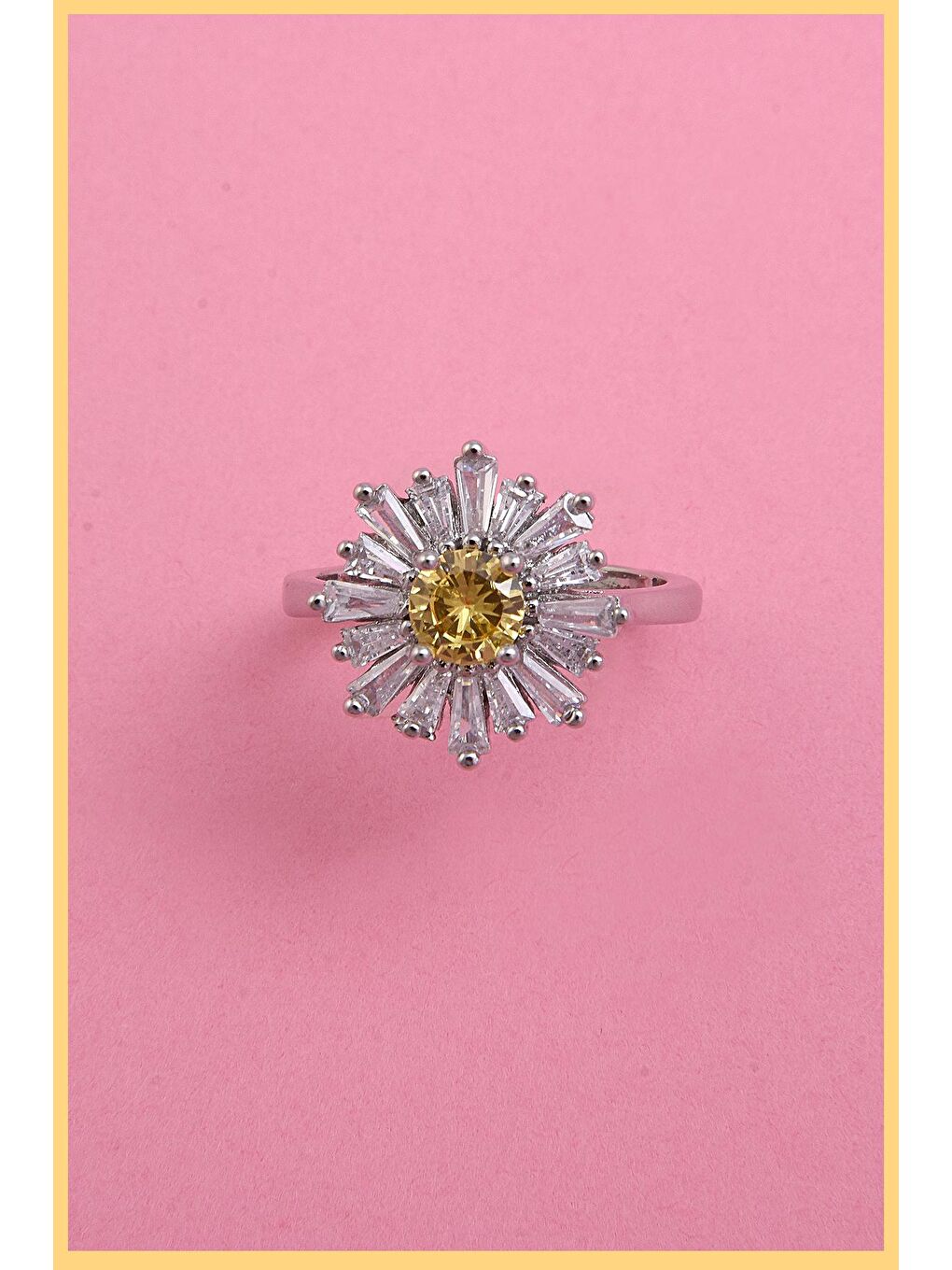 Gri Kadın 925k Gümüş Kaplama Fancy Color Trapez Zirkon Taşlı Ayarlanabilir Çelik Yüzük (Exclusive)-2