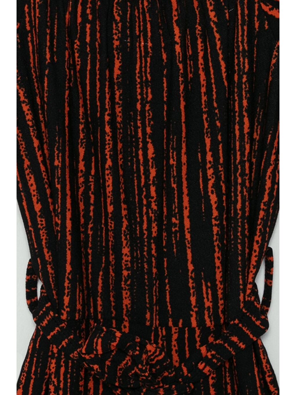 Turuncu Lastikli Yaka Kuşaklı Çizgili Kız Çocuk Tulum-2