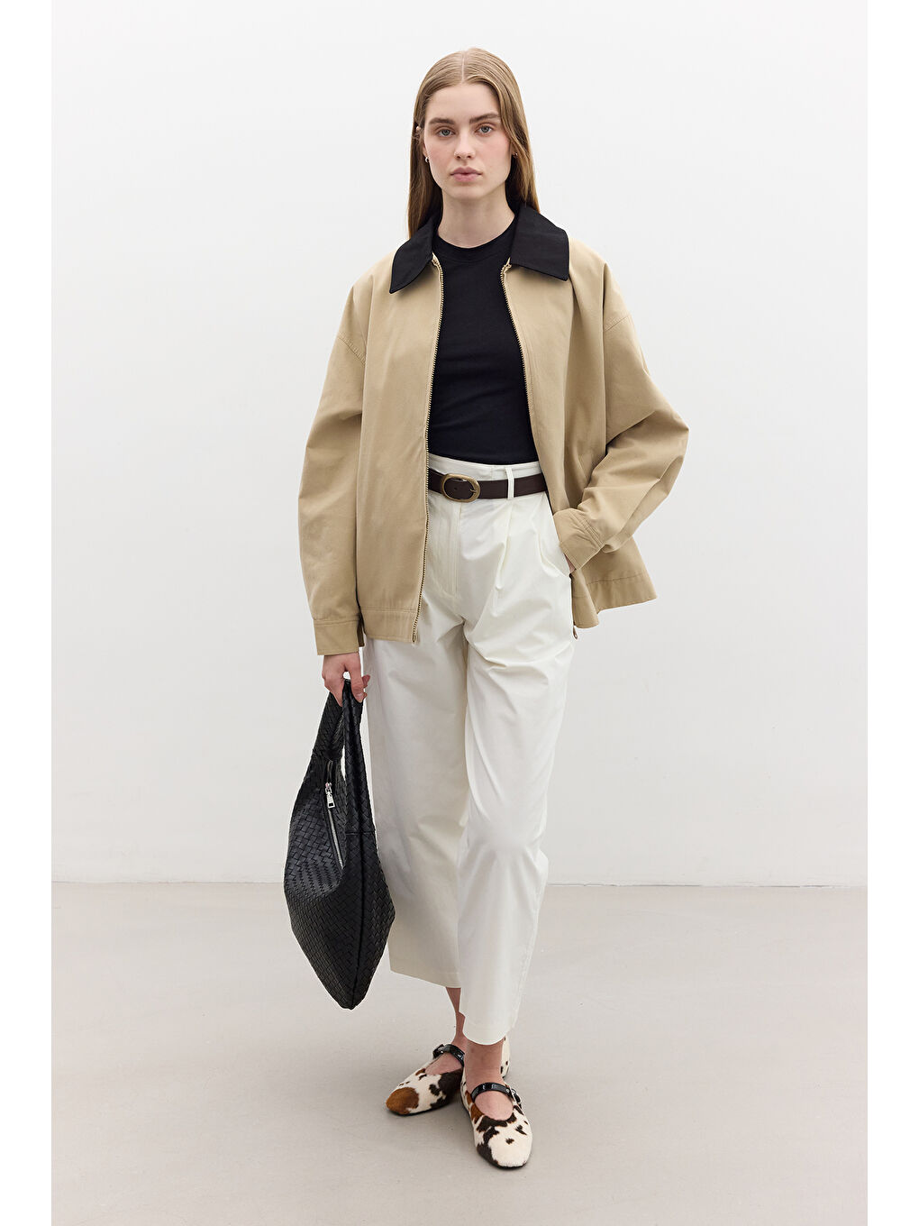 Kahverengi Kontrast Yakalı Gabardin Ceket Camel-4