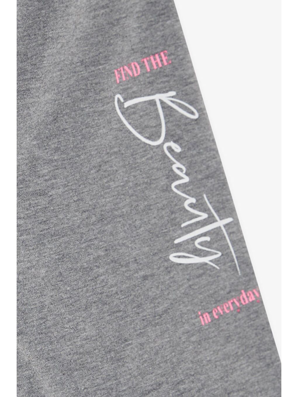 Kız Çocuk Kapri Yazı Baskılı Bağcıklı Beli Lastikli Koyu Gri Melanj (8-14 Yaş)-3