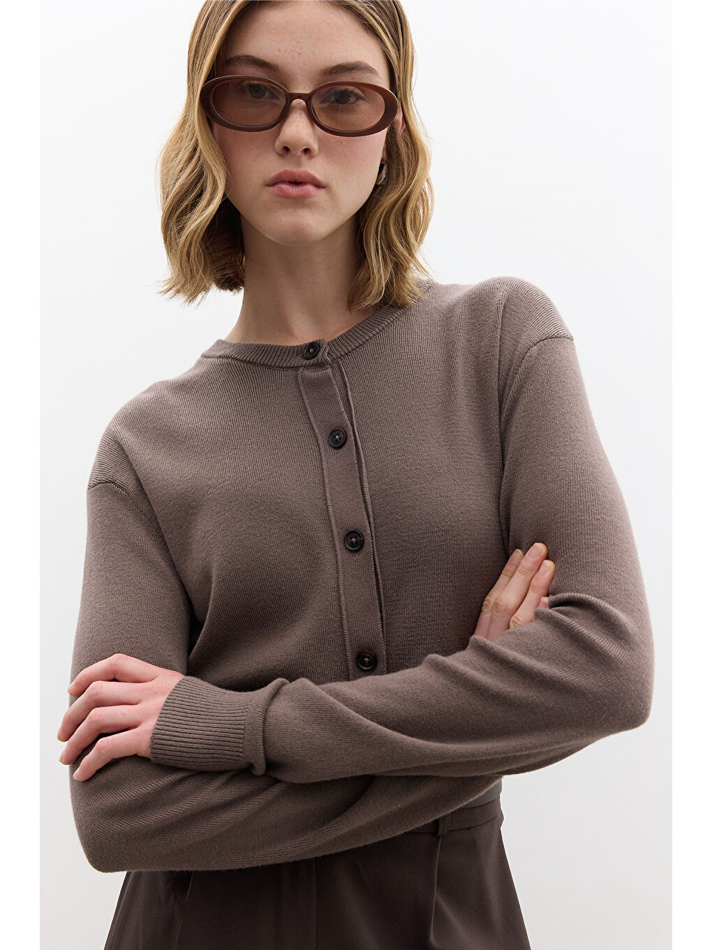 Bej Yumuşak Dokulu Triko Hırka Vizon