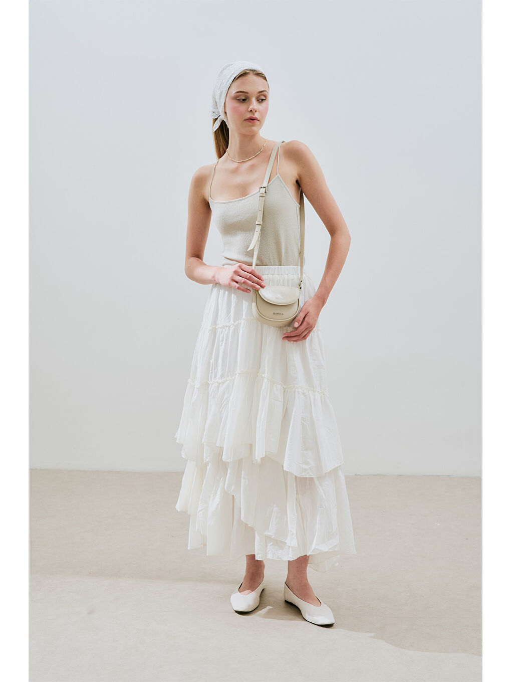 Katlı Boho Vual Etek Ekru-2