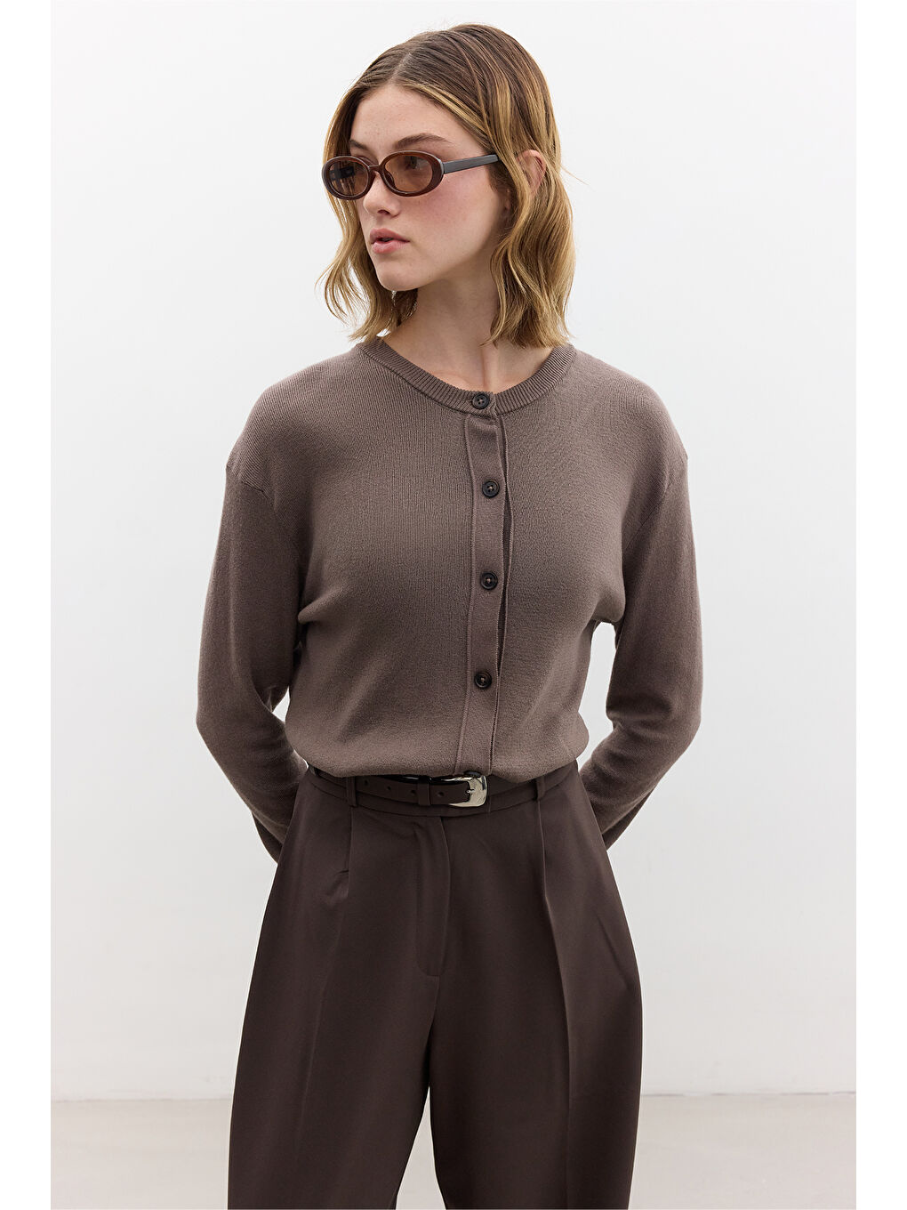 Bej Yumuşak Dokulu Triko Hırka Vizon-3