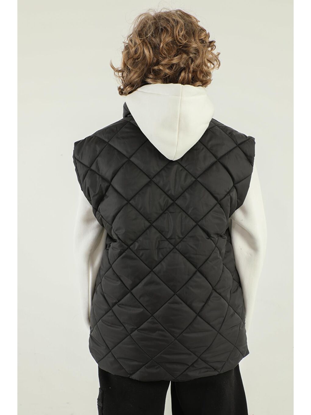 Siyah Dik Yaka Düğme Detaylı Erkek Çocuk Yelek-2