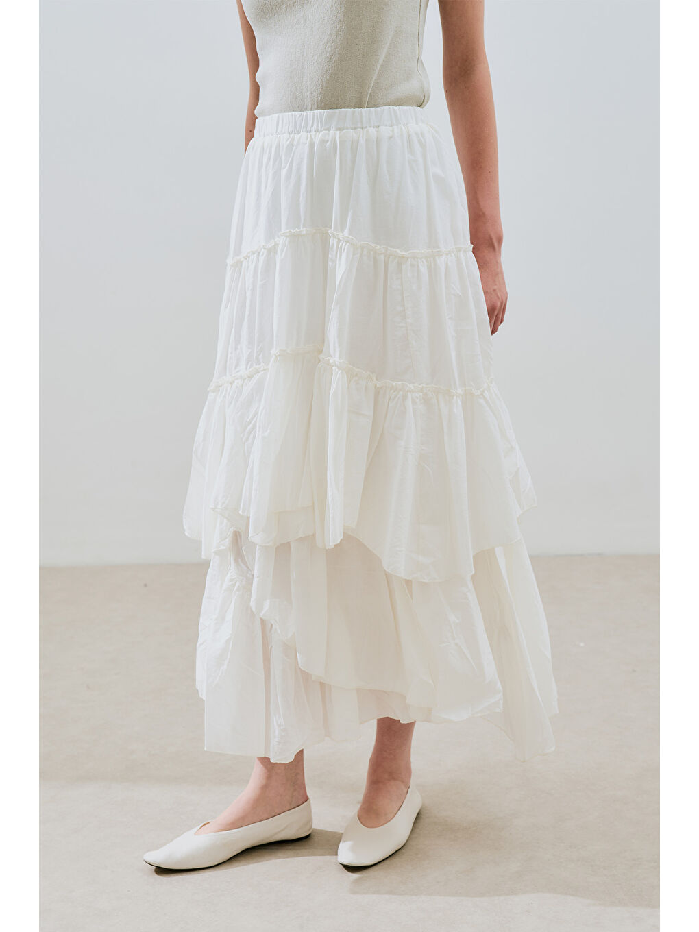Katlı Boho Vual Etek Ekru-5