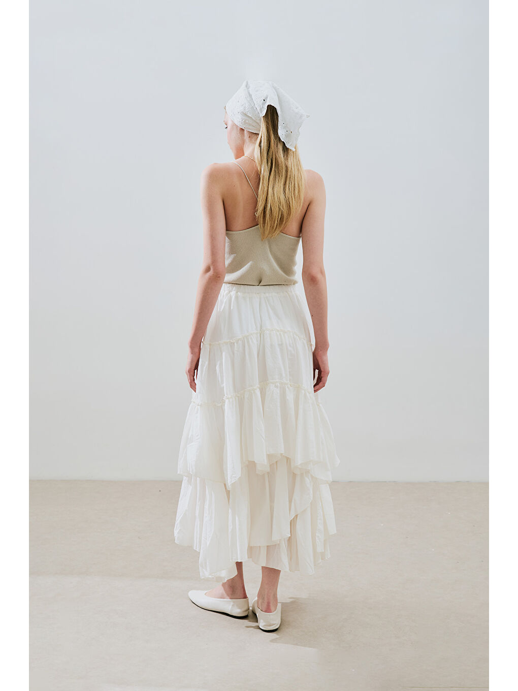 Katlı Boho Vual Etek Ekru-6