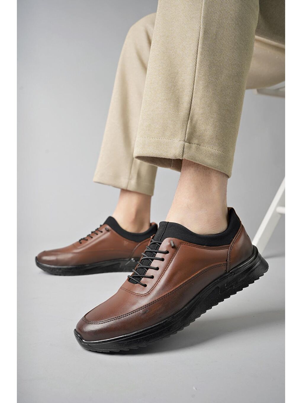 Kahverengi FREE Erkek Günlük Klasik Hakiki Deri Casual Rahat Ortopedik Ayakkabı-4