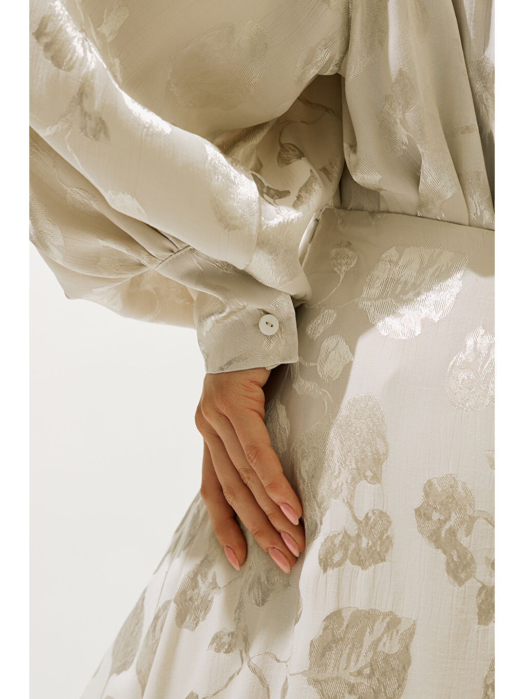 Bej Jakarlı Saten Gömlek Vanilya-3