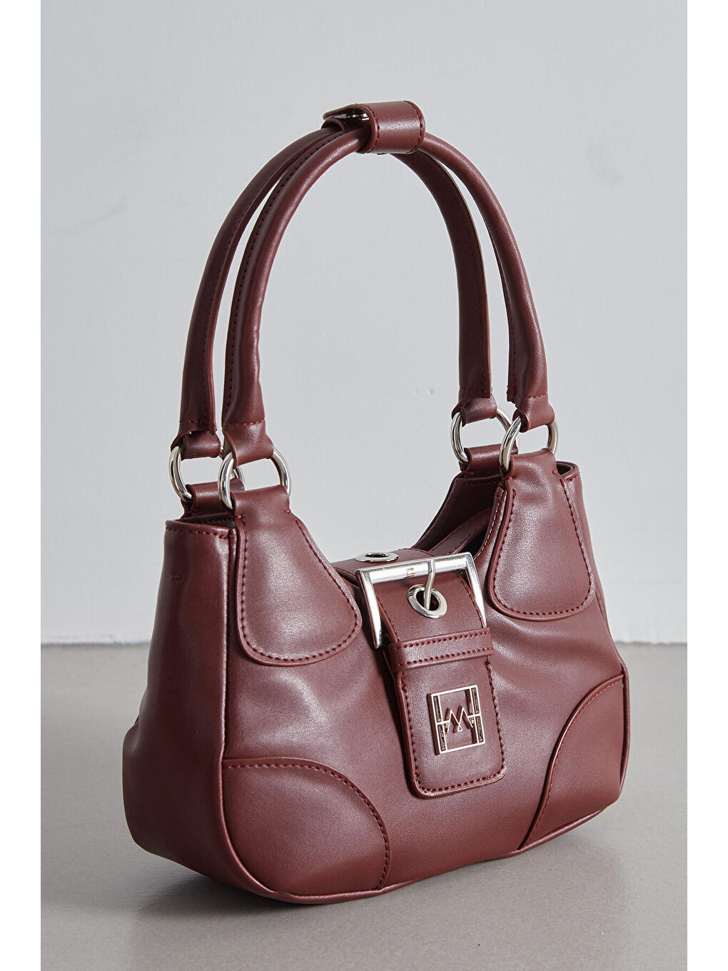 Metal Toka Kapamalı Mini Çanta Bordo-1