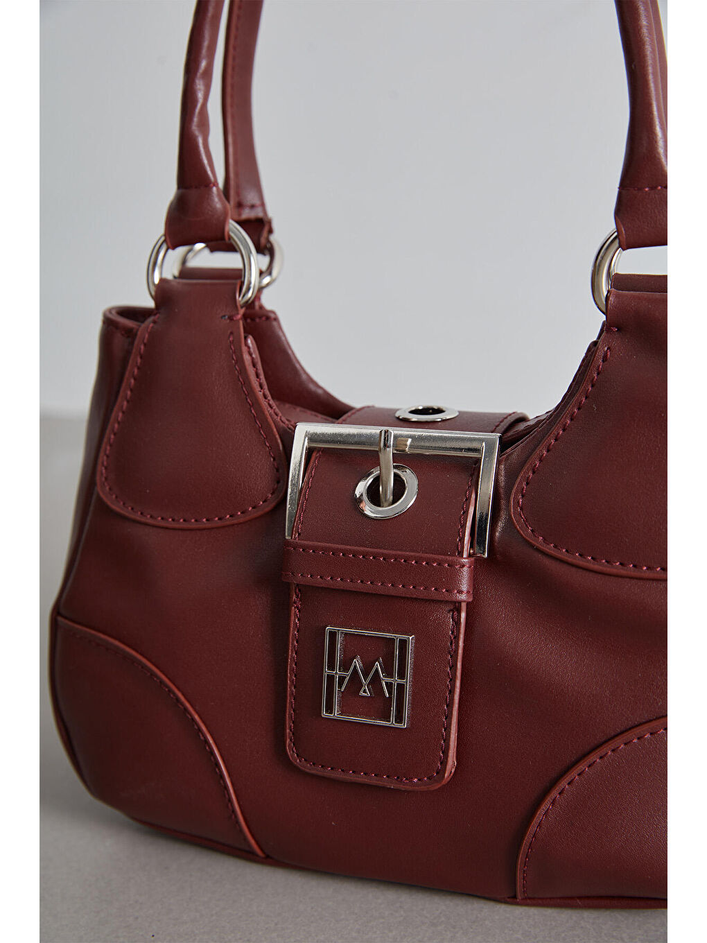 Metal Toka Kapamalı Mini Çanta Bordo-4